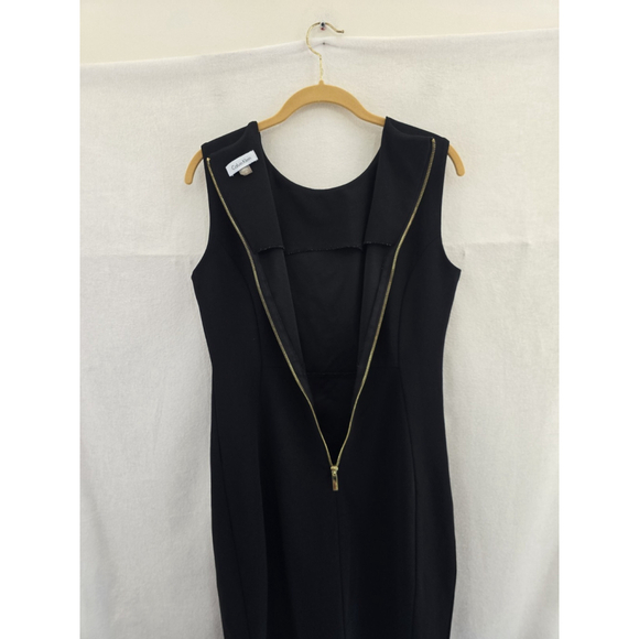 Calvin Klein Black Sleeveless Shift Dress. Gold ZipperStretch Ladies 12 - Picture 6 of 7